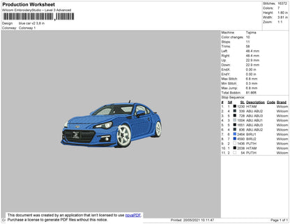 Blue Car V2 Embroidery File 4 size