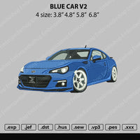 Blue Car V2 Embroidery File 4 size