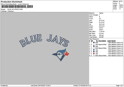 Bluetext Jays Embroidery File 6 sizes