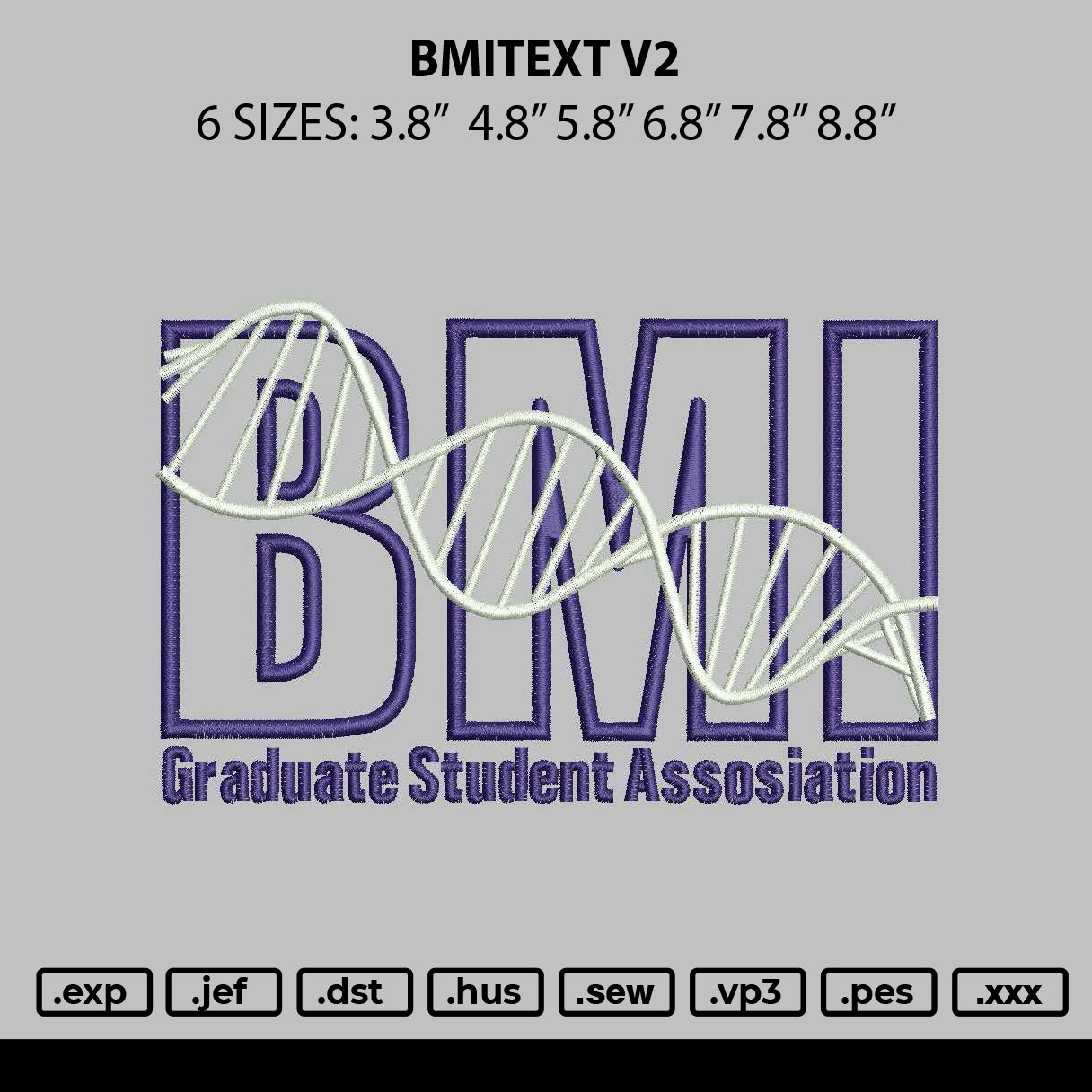 Bmitext Embroidery File 6 sizes