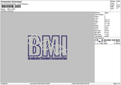 Bmitext Embroidery File 6 sizes