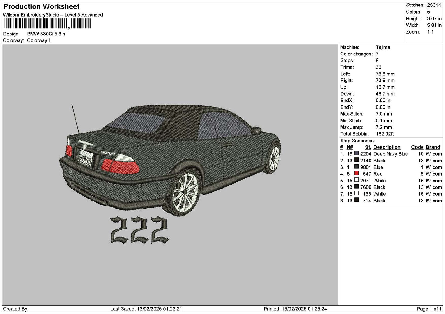 Black Car222 Embroidery File 6 sizes