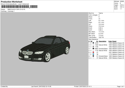 BMW Black Car V2 Embroidery Design File 4 sizes