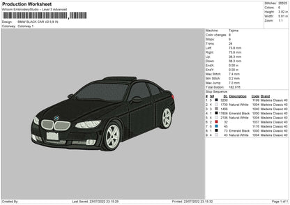 BMW Black Car V2 Embroidery Design File 4 sizes