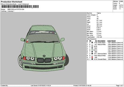Green Car 0107 Embroidery File 6 sizes