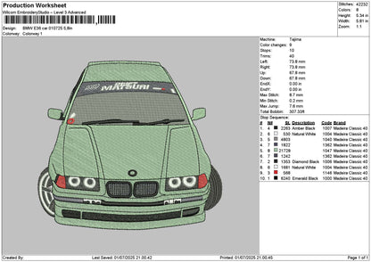 Green Car 0107 Embroidery File 6 sizes