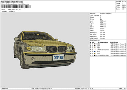 Gold Car Embroidery File 6 sizes