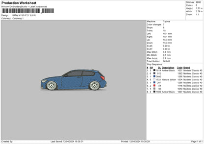 Car 1204 Embroidery  Machine Design File 6 sizes
