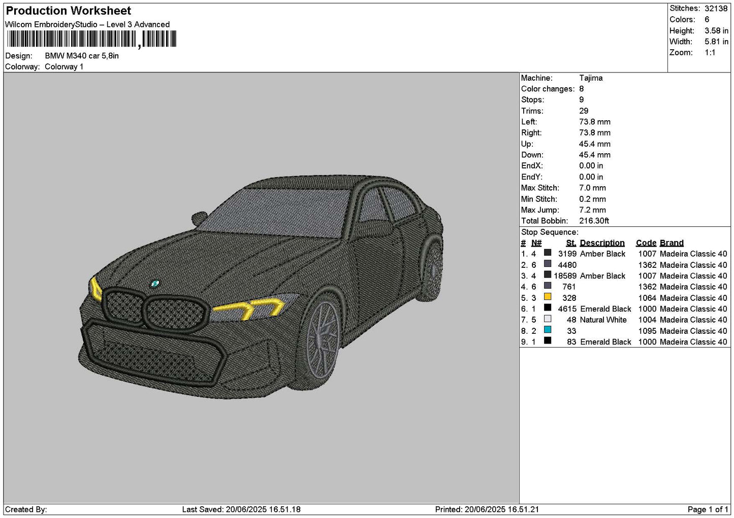 Black Car 2006 Embroidery File 6 sizes