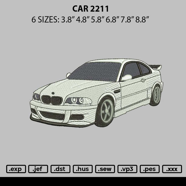 White Car 2211 Embroidery File 6 sizes