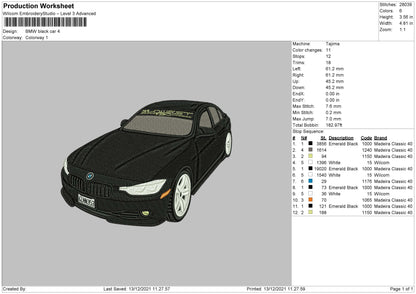 BMW Black Car Embroidery Design File 4 size