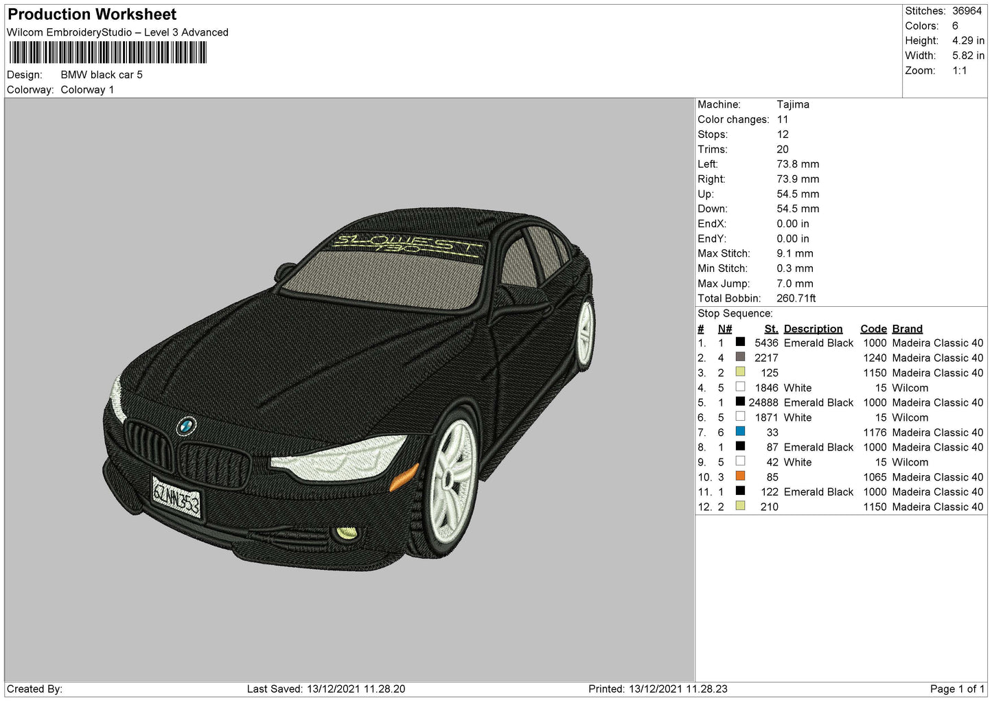 BMW Black Car Embroidery Design File 4 size