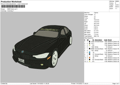 BMW Black Car Embroidery Design File 4 size