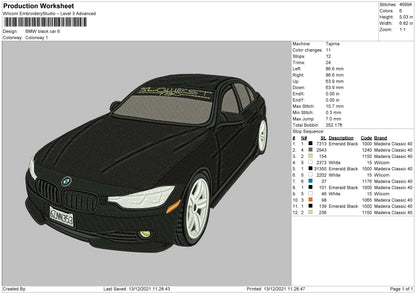 BMW Black Car Embroidery Design File 4 size