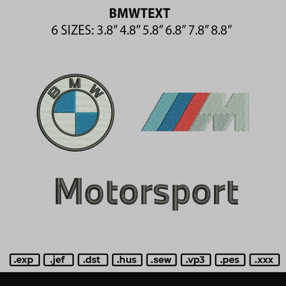 Bmwtext Embroidery File 6 sizes