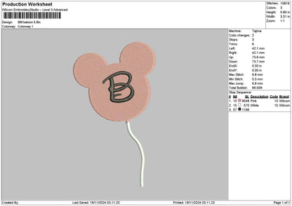 Balloon B Embroidery File 6 sizes