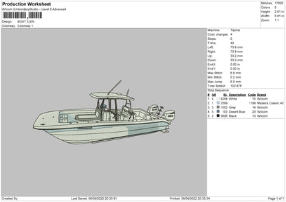 Boat Embroidery File 5 sizes