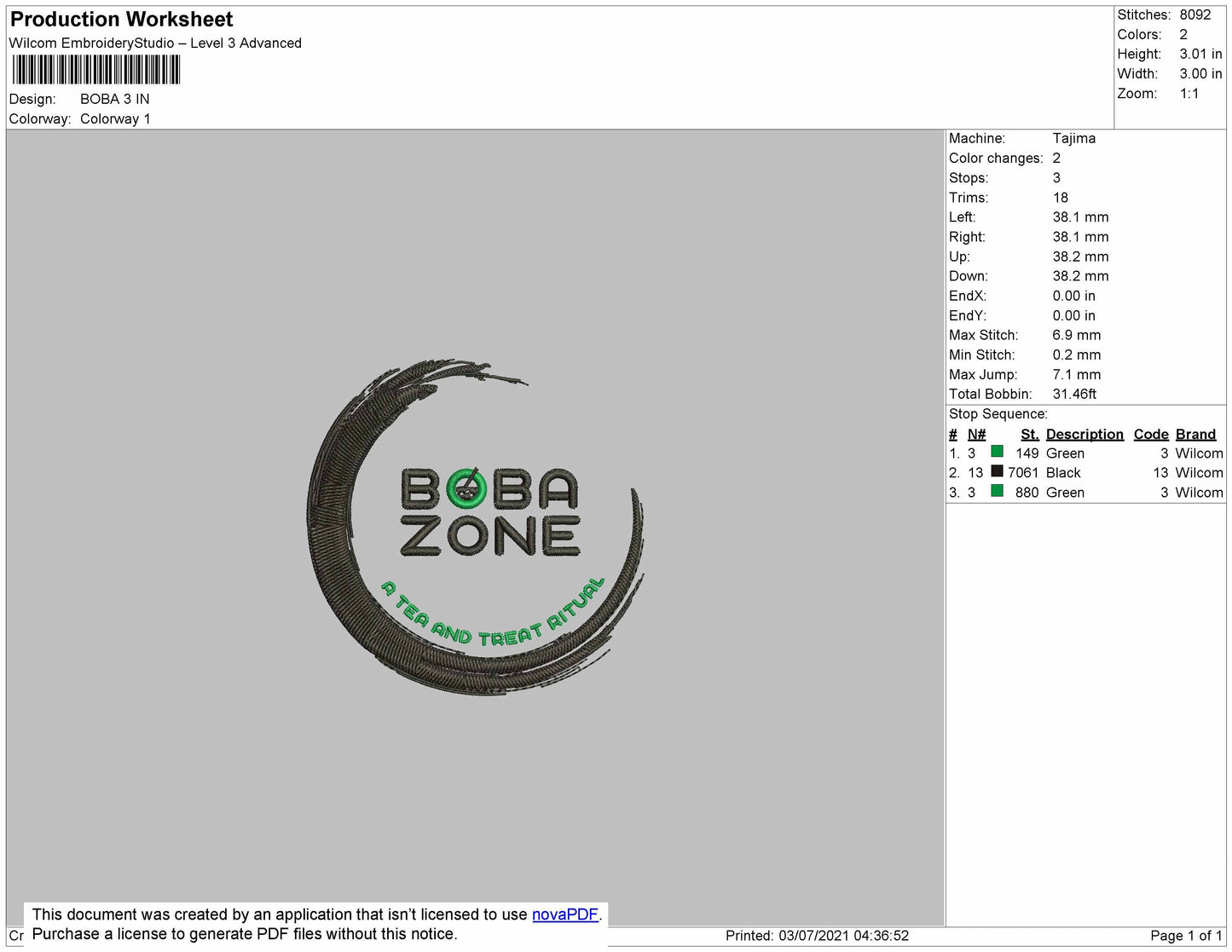 Boba Zone Embroidery File 4 size