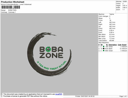 Boba Zone Embroidery File 4 size