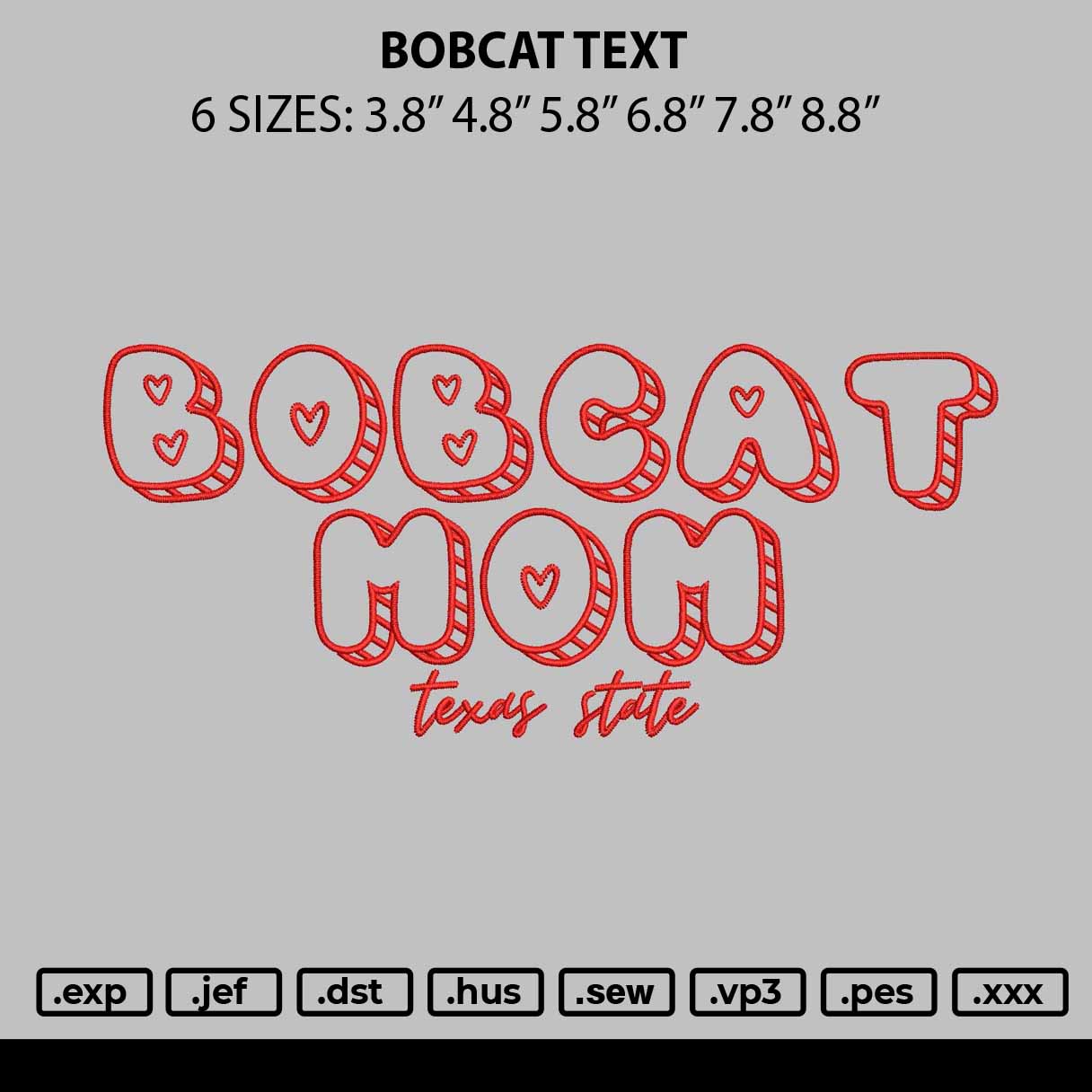 Bobcat Text Embroidery File 6 sizes