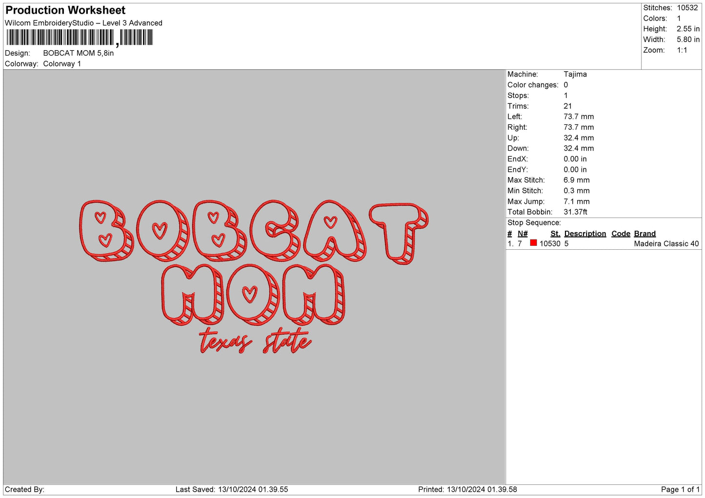 Bobcat Text Embroidery File 6 sizes