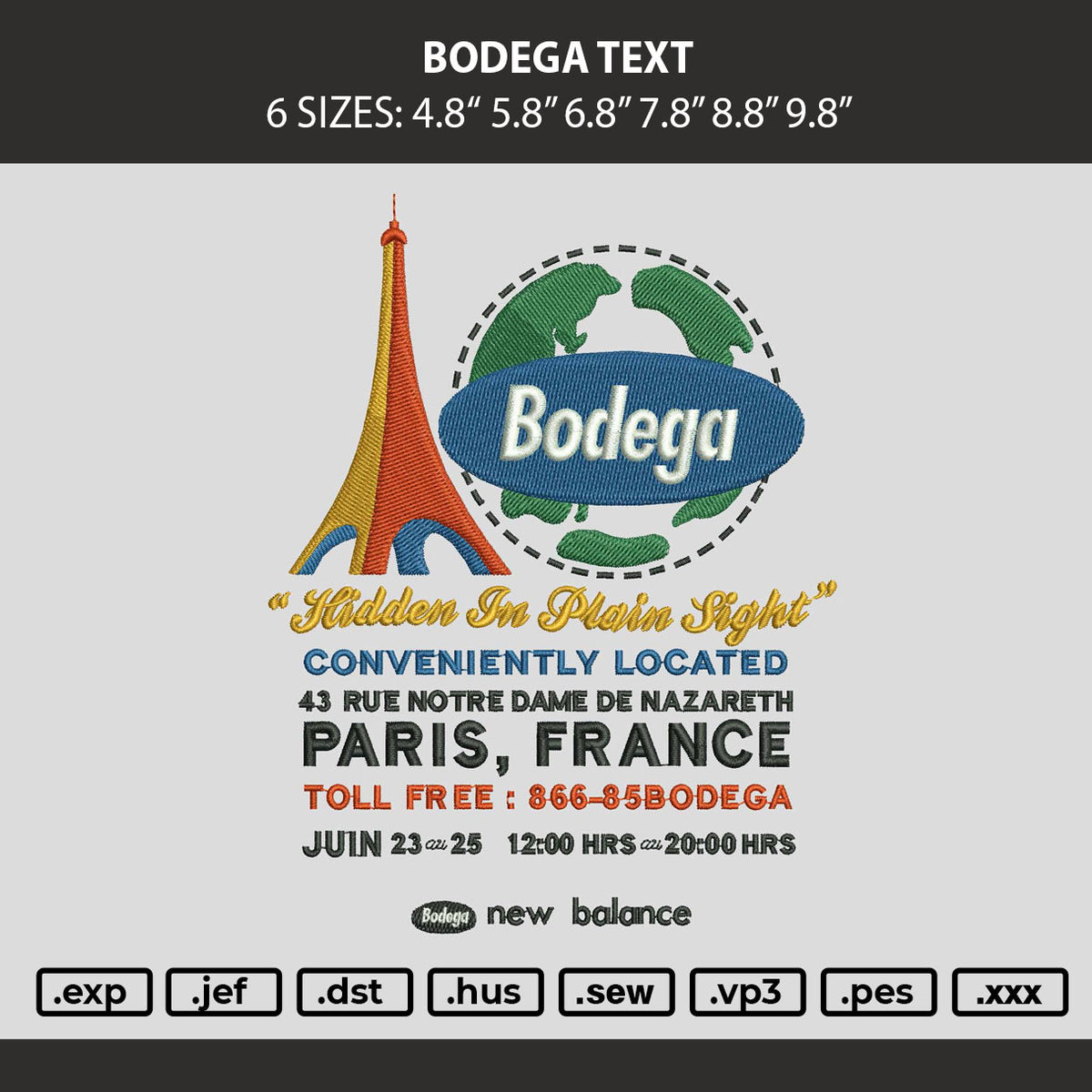 Bodega Text Embroidery Machine Design File 6 sizes