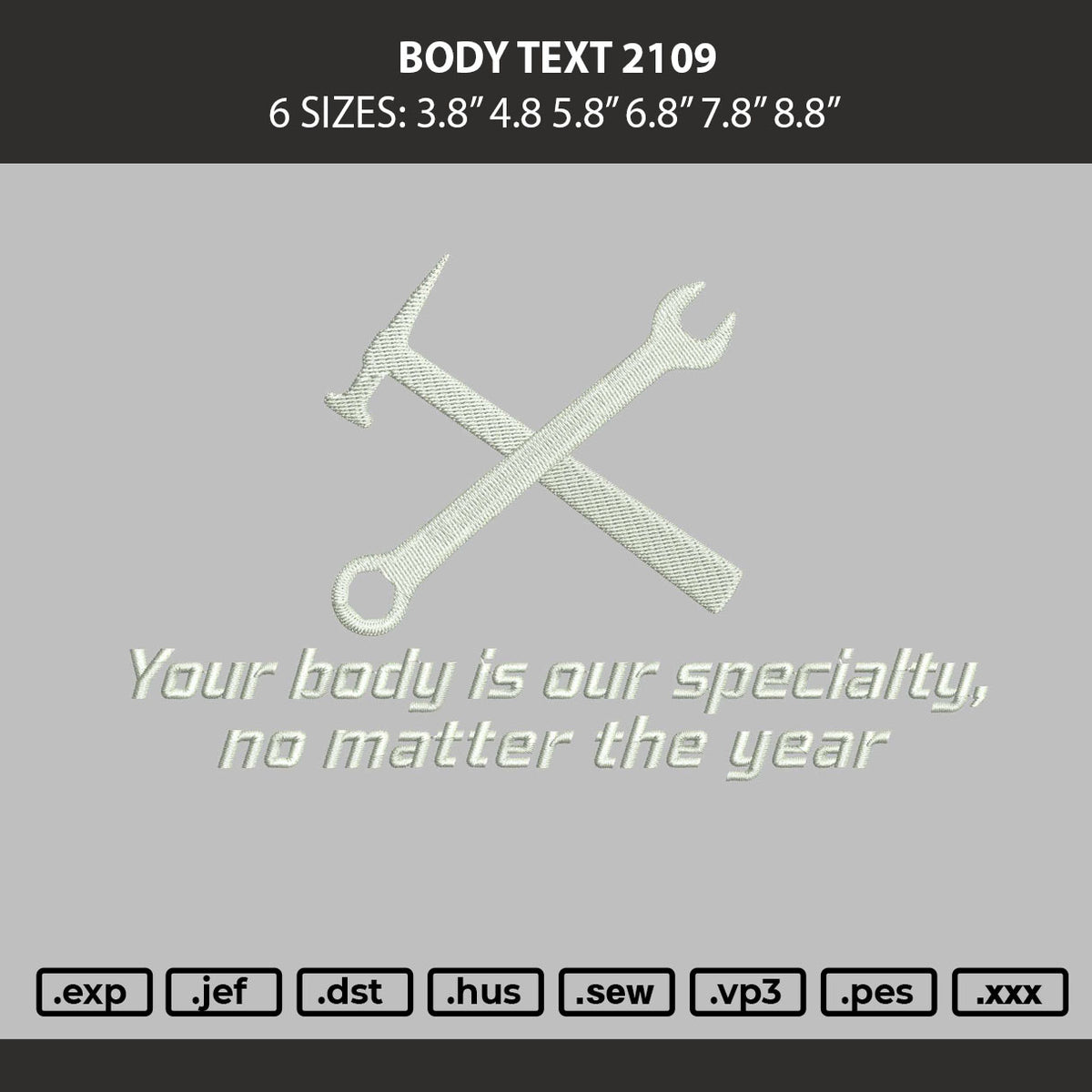 Body Text Embroidery Machine Design File 6 sizes