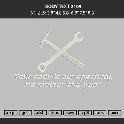 Body Text Embroidery Machine Design File 6 sizes