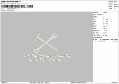 Body Text Embroidery Machine Design File 6 sizes