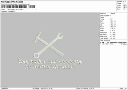 Body Text Embroidery Machine Design File 6 sizes