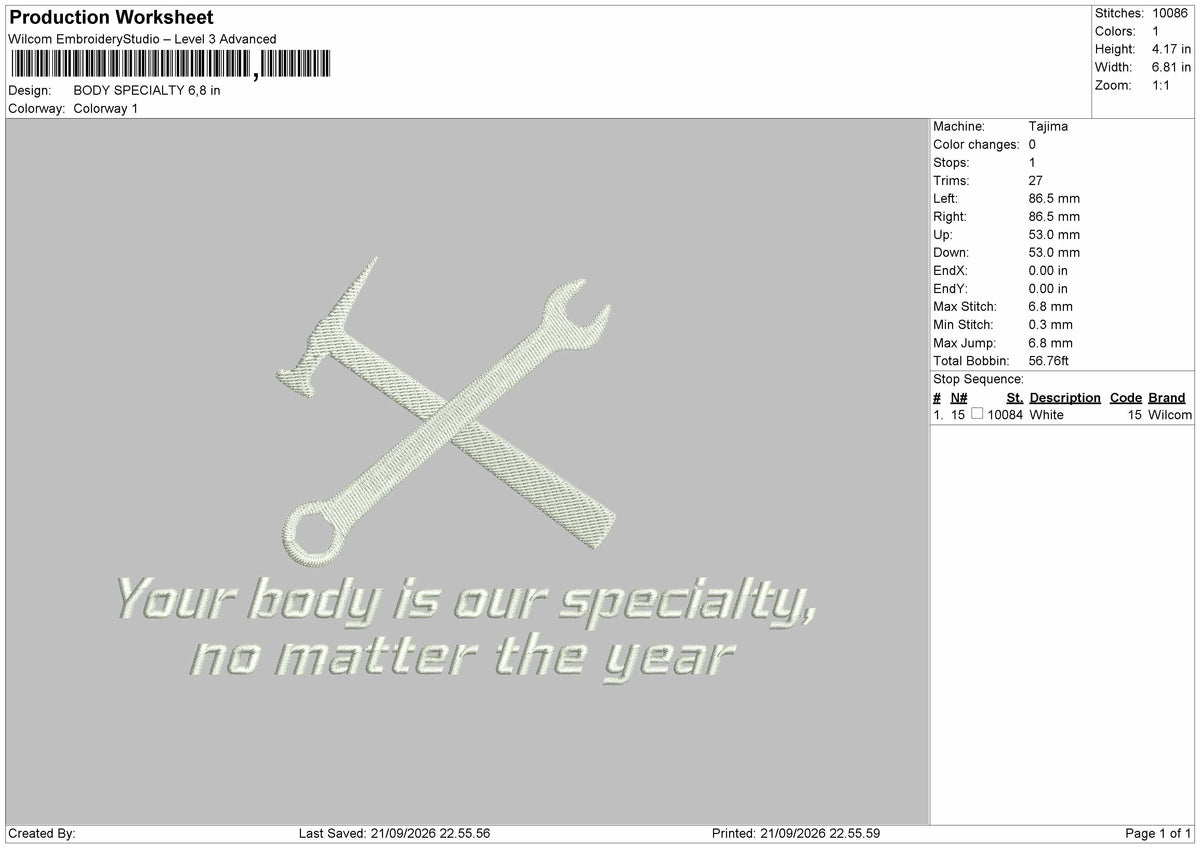 Body Text Embroidery Machine Design File 6 sizes