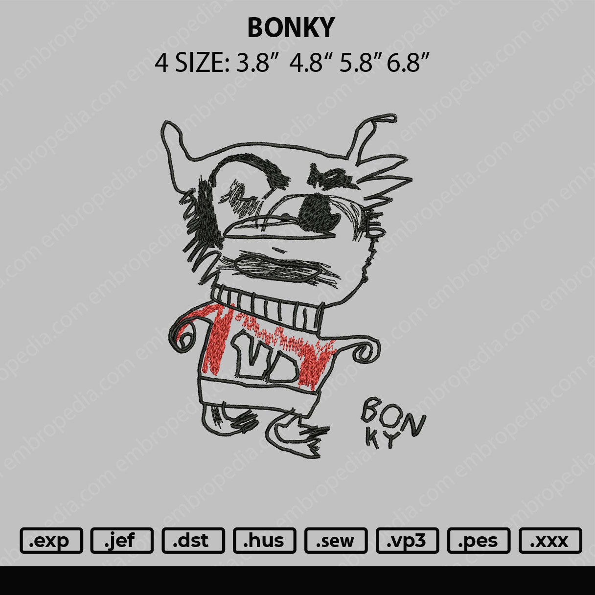 Bonky Embroidery Machine Design File 4 size