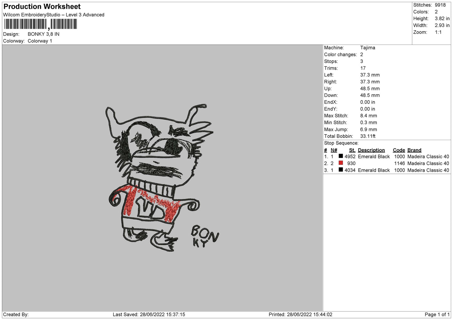 Bonky Embroidery Machine Design File 4 size