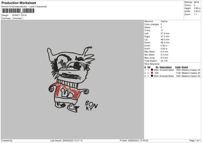 Bonky Embroidery Machine Design File 4 size