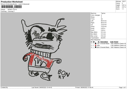 Bonky Embroidery Machine Design File 4 size
