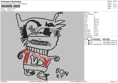 Bonky Embroidery Machine Design File 4 size