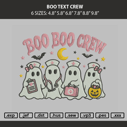 Boo Text Crew Embroidery Machine Design File 6 sizes
