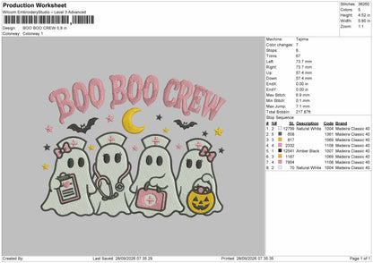 Boo Text Crew Embroidery Machine Design File 6 sizes