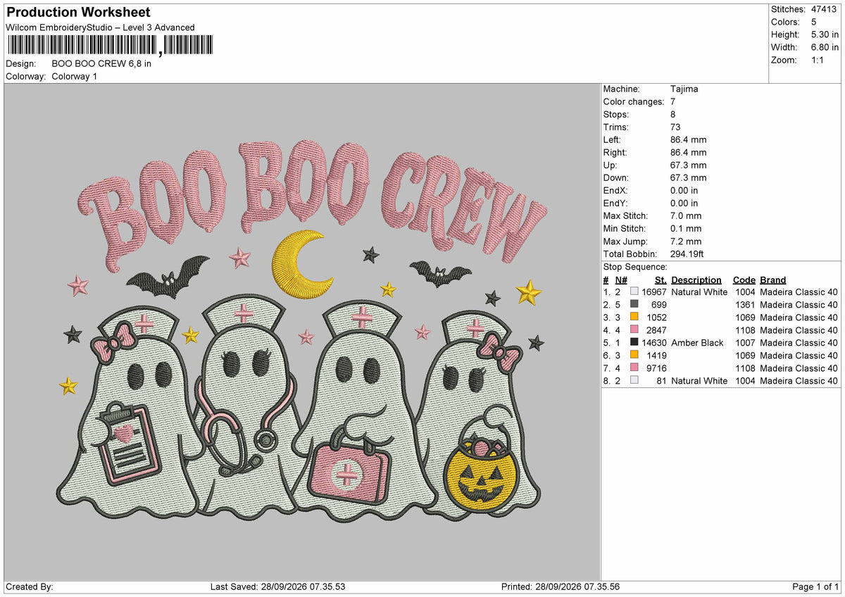 Boo Text Crew Embroidery Machine Design File 6 sizes