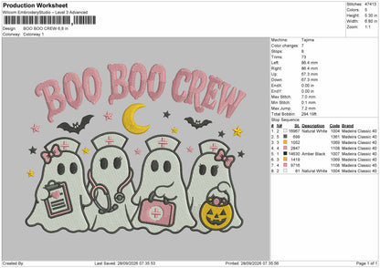 Boo Text Crew Embroidery Machine Design File 6 sizes