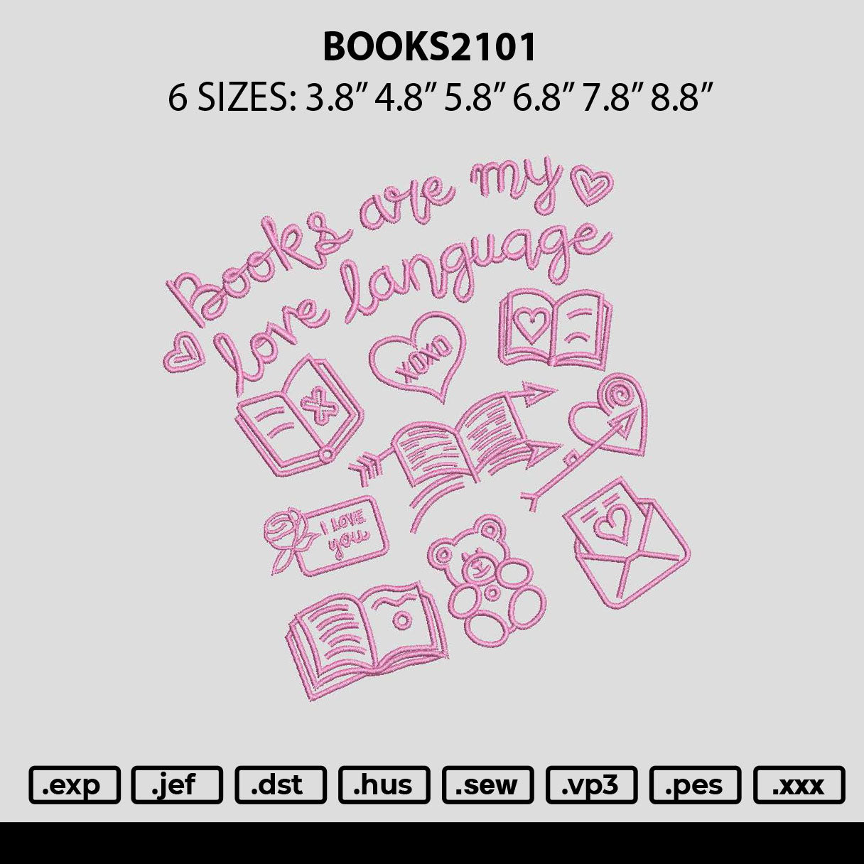 Books2101 Embroidery File 6 sizes