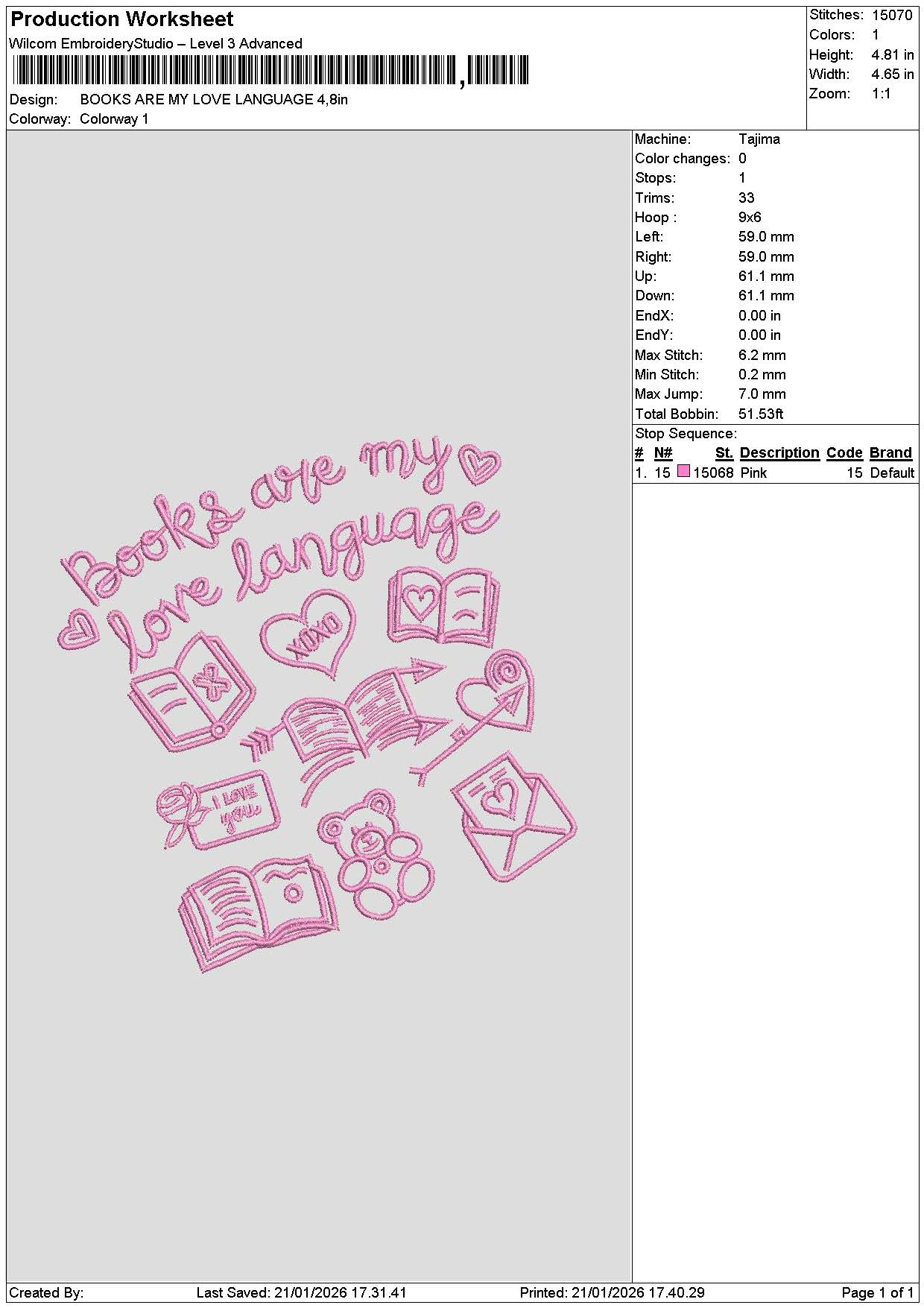 Books2101 Embroidery File 6 sizes