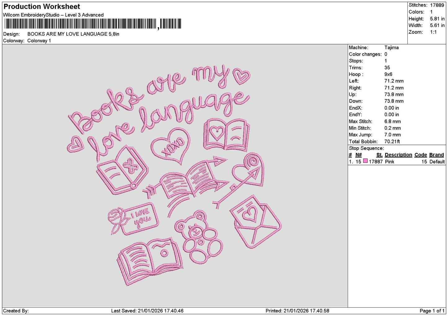 Books2101 Embroidery File 6 sizes