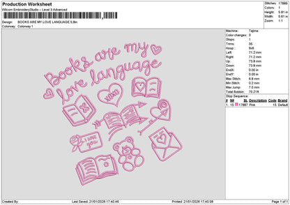 Books2101 Embroidery File 6 sizes