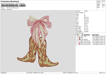 Bootsbow Embroidery File 6 sizes