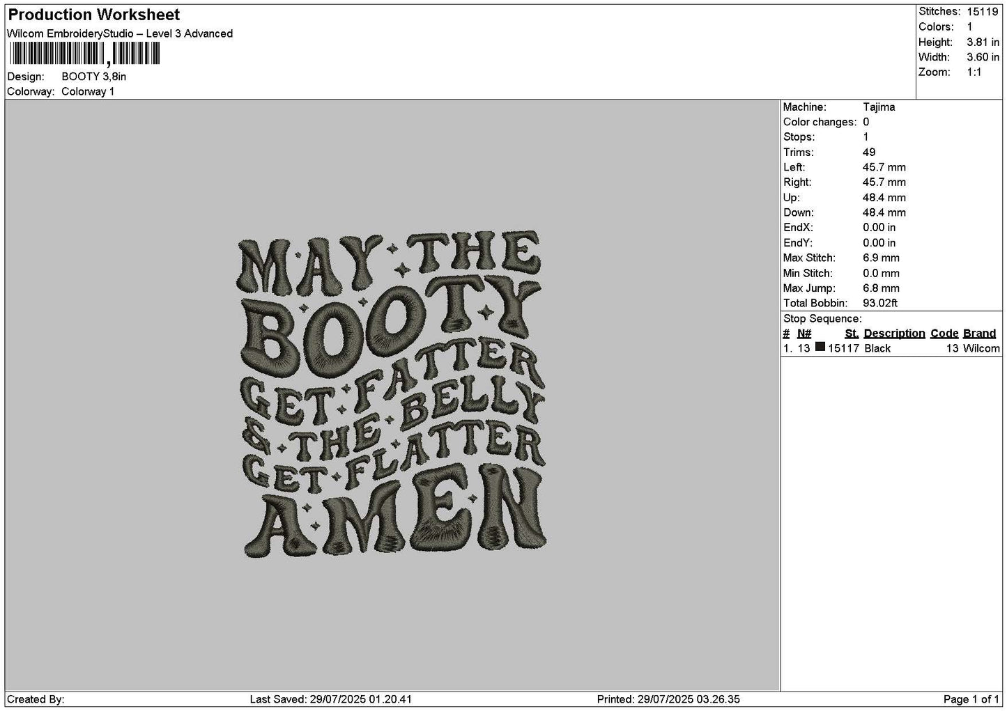 Bootytext Embroidery File 6 sizes