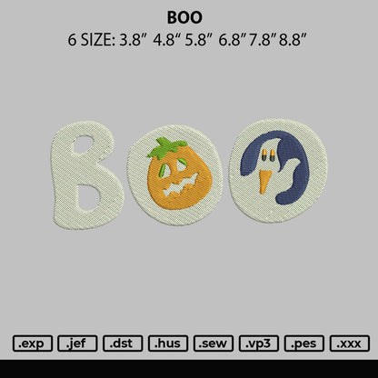 Boo Embroidery File 6 sizes