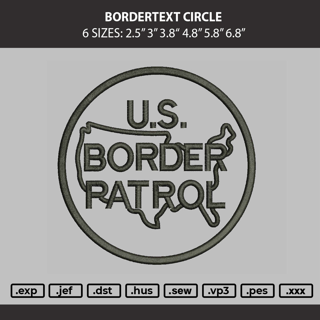 Bordertext Circle Embroidery Machine Design File 6 sizes