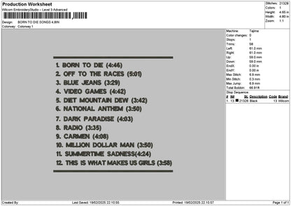 Borntext List Embroidery File 6 sizes