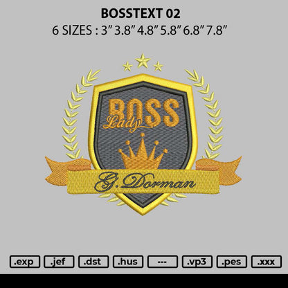 Bosstext 02 Embroidery File 6 sizes